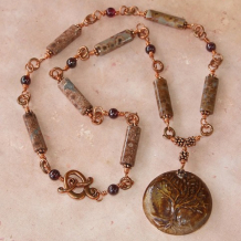 CRANN ALAINN - Tree Pendant Itasy Jasper Garnet Gemstone Necklace, Handmade