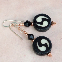 NECESSARY BALANCE - Yin Yang Batik Bone Handmade Earrings, Copper Swarovski Jewelry NECESSARY BALANCE - Yin Yang Batik Bone Handmade Earrings, Copper Swarovski Jewelry