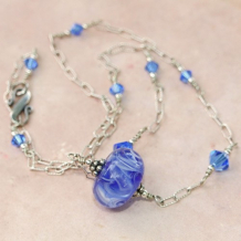 BLUE PERFUME - Blue Boro Lampwork Handmade Necklace, Swarovski Sterling Chain  