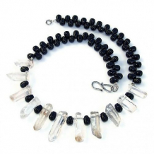 WHISPERS OF THE UNTOLD - Quartz Points Black Onyx Gemstone Necklace, Handmade Jewelry