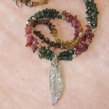 NATURE'S SONG - Sterling Bali Leaf Tourmaline Sterling Handmade Necklace