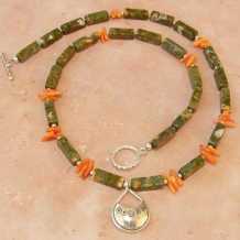 FLOREANA - Thai Hill Tribes Pendant Rhyolite Orange Coral Handmade Necklace