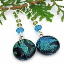 TEAL TIGER - Handmade Earrings, Teal Tiger Dichroic Glass Swarovski Jewelry