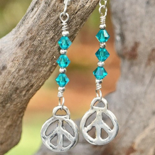 PAX - Artisan Sterling Peace Sign Earrings, Handmade Swarovski Beaded Jewelry