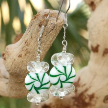 GREEN SPEARMINT CANDY - Christmas Spearmint Candy Lampwork Sterling Earrings, Handmade Green