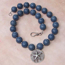 SEA STAR - Thai Sand Dollar Blue Coral Sterling Necklace, Handmade  