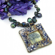 ARBOL BONITO - Handmade Tree Pendant Necklace, Rustic Green Pearls Bali Beaded Jewelry