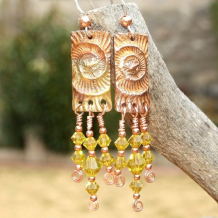 ANCIENT VOICES - Copper Ammonite Swarovski Crystal Earrings, Spirals Handmade Jewelry