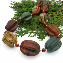 DESERT SUNSET - Chunky Red Creek Jasper Necklace, Handmade Earthy Gemstone Jewelry 