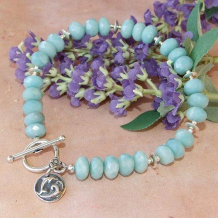 DOLPHIN PLAY - Dolphin Charm Fine Silver Amazonite Handmade Bracelet