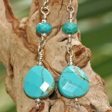 TURQUOISE DREAMING - Turquoise Faceted Teardrops Sterling Handmade Earrings