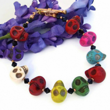 SKULL FIESTA - Day of the Dead Skull Handmade Bracelet, Swarovski Unique Jewelry