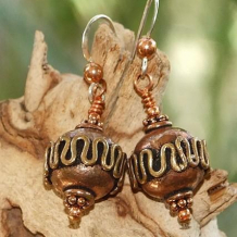 COPPER BEAUTIES - Copper Beads Swirls Sterling Handmade Earrings, Patina