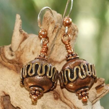 COPPER BEAUTIES - Copper Beads Swirls Sterling Handmade Earrings, Patina COPPER BEAUTIES - Copper Beads Swirls Sterling Handmade Earrings, Patina