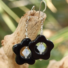 FLOWER POWER - Flower Power Black Onyx Handmade Earrings, Swarovski Gemstone