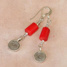 RHAPSODY IN RED - Thai Spirals Red Coral Handmade Earrings