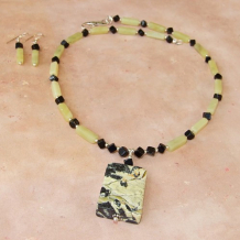 SUNDREAM - Yellow Turquoise Jasper Olive Jade Black Onyx Handmade Necklace