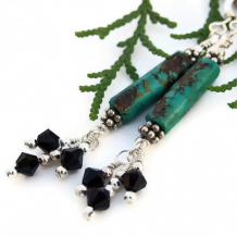 MOJAVE MAGIC - Rustic Turquoise Handmade Earrings, Black Swarovski Beaded Jewelry