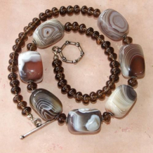 AFRICAN DREAMS - Chunky Botswana Agate Smoky Quartz Gemstone Necklace, Handmade
