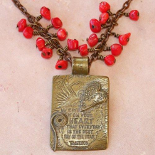 WRITE IT ON YOUR HEART - Brass Heart Red Coral Copper Emerson Handmade Necklace