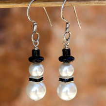 ELEGANT SNOWMEN - Christmas Snowman Handmade Earrings, Swarovski Pearls Winter Jewelry