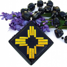 ZIA - Zia Cross Dichroic Handmade Necklace, Onyx Southwest Chunky Jewelry