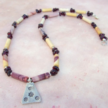 HIGH DESERT SONGS - Thai Pendant Mookaite Jasper Garnet Gemstone Necklace, Handmade Jewelry