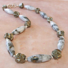 TREASURE OF THE SIERRA MADRE - White Quartz Pyrite Nuggets Sterling Handmade Necklace