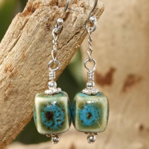 BAJA SUNSET - Turquoise Ceramic Cubes Sterling Handmade Earrings
