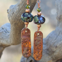 POND LILIES - Handmade Earrings, Spotted Lampwork Copper Unique Beaded Jewelry
