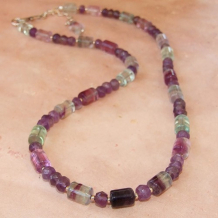 LAVANDE DE PROVENCE - Rainbow Fluorite Amethyst Handmade Necklace, Purple Gemstones