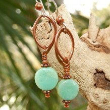 GREEN WITH ENVY - Green Aventurine Copper Link Dangle Earrings, Handmade Gemstones