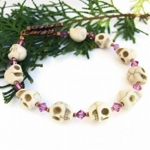 SKULLS APLENTY - Day of the Dead Handmade Magnesite Skull Bracelet Pink Swarovski 