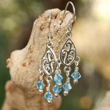 FILIGREE - Filigree Chandeliers Aquamarine Swarovski Sterling Handmade Earrings