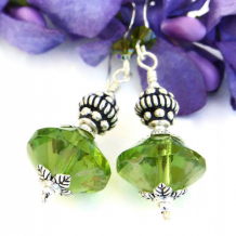 VERDANT - Apple Green Czech Rivoli Handmade Earrings, Sterling Swarovski Jewelry