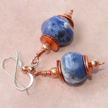 BLUE LANTERNS - Blue Sodalite Copper Gemstone Earrings, Handmade Jewelry