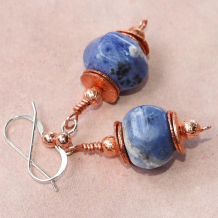 BLUE LANTERNS - Blue Sodalite Copper Gemstone Earrings, Handmade Jewelry