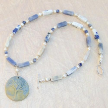 FOR THE LOVE OF TREES - Tree of Life Pendant Sodalite Pearls Necklace, Handmade Jewelry