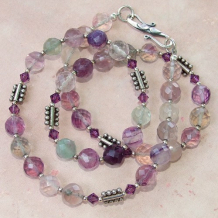 PROVENCE - Rainbow Fluorite, Swarovski and Sterling Gemstone Necklace, Handmade 