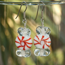 PEPPERMINT CANDY - Christmas Candy Peppermint Earrings, Handmade Lampwork Red White