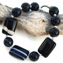 BLACK MAGIC - Handmade Banded Black Onyx Bracelet, Sterling Gemstone Jewelry