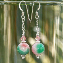 I LOVE CANDY - Pink Green Candy Jade Swarovski Sterling Silver Handmade Earrings