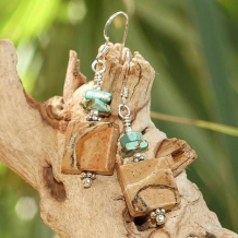 RAMBLE ON - Mad Leopard Jasper Turquoise, Sterling Handmade Earrings