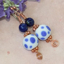 BLUEBIRD SONG - Sand Cast Beads Lapis Copper Earrings, Handmade