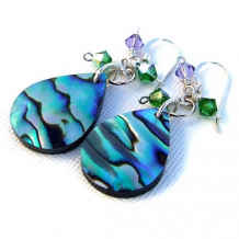 INNER LIGHT - Paua Abalone Shell Swarovski Crystal Beaded Earrings, Handmade