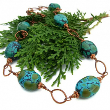 REFLECTIONS ON A DESERT DAY - Turquoise Copper Handmade Necklace, Wire Wrap Gemstone Summer Jewelry