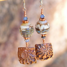 PRIMEVAL SPIRIT - Copper Ammonite Handmade Earrings, Lampwork Swarovski Jewelry
