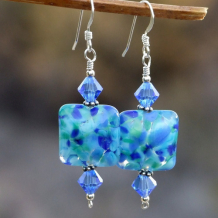 MONET'S MAGIC - Blue Lampwork Handmade Earrings Swarovski OOAK Jewelry