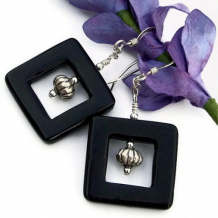 BLACK MAGIC - Black Onyx Cutout Frames Sterling Handmade Earrings, Gemstone