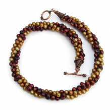 GO BOBCATS! - Maroon Gold Twisted Pearl Handmade Necklace, Torsade Jewelry